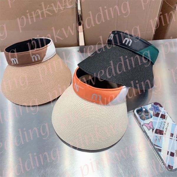 

summer straw visor cap women men golf caps diamond letter empty baseball cap outdoor vacation sun hat, Blue;gray