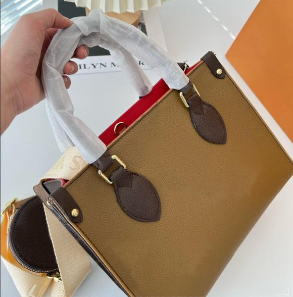 

619ss 2pcs on the go tote shopping bags women luxury pm handbag and round purse designer crossbody bags monograms embroidered shoulder strap