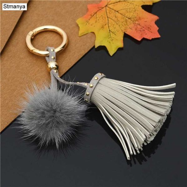 

key rings new tassels pendant women key chain mink wool ball bag charm accessories keychain new gift car key ring k1782 r230301, Slivery;golden