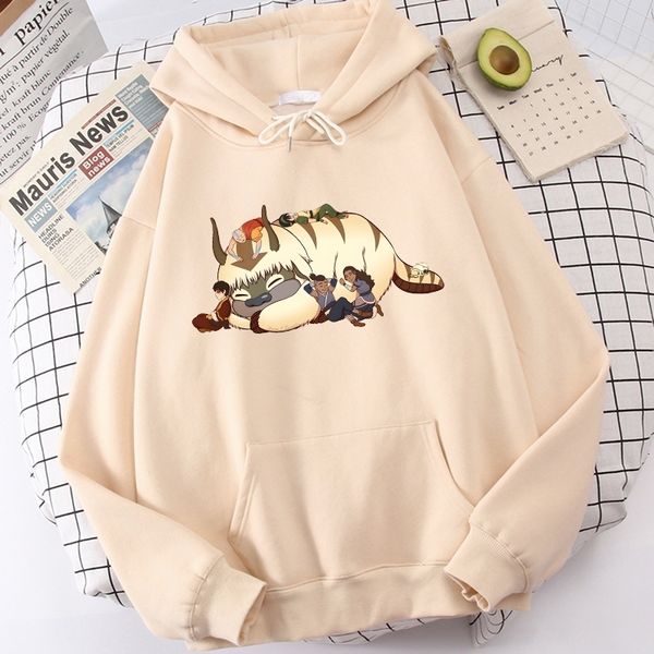 

womens hoodies sweatshirts avatar aang appa kawaii cartoon harajuku streetwear oversized loose 230301, Black