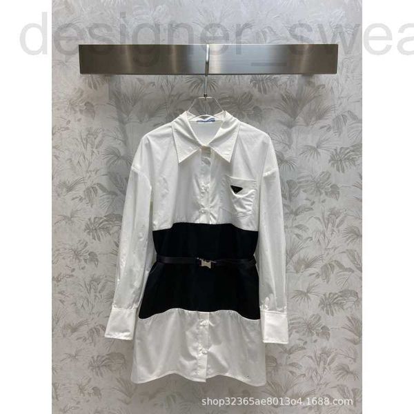 

casual dresses designerkardashian same paragraph 23 spring and summer new fashionable contrast color patchwork shirt dress high waist line d, Black;gray