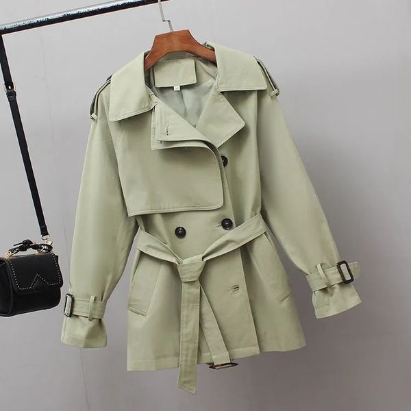 

women's trench coats british fashion temperament windbreaker women's coat spring autumn waist trench coat all-match short coat lad, Tan;black