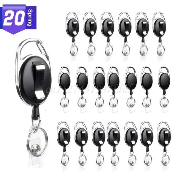 

key rings 20 pcs large pack black retractable badge id card holders keyring with carabiner reel clips keychain fashion jewelry 230302, Slivery;golden