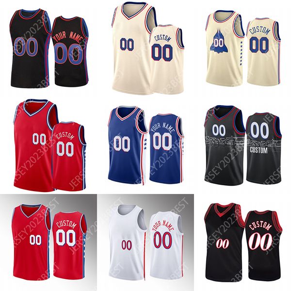 

custom printed basketball jerseys man joel jame 21 1harden tyrese 3 embiid 2 maxey city allen 0 iverson shirt 76man men women youth kids, Black;red