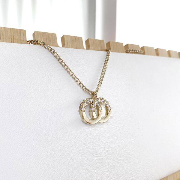 

never fade necklace 18 style channel pendant necklaces luxury designer for women brand double letter chain plated crysatl rhinestone, Silver