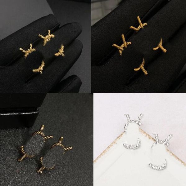 

mixed simple 18k gold plated luxury letters stud brand designers geometric famous women crystal rhinestone earring wedding party jewelry, Golden;silver
