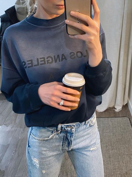 

women's hoodies sweatshirts aich mirror city letter graphic print sweatshirt women long sleeve o-neck cotton female pullover vintage ca, Black