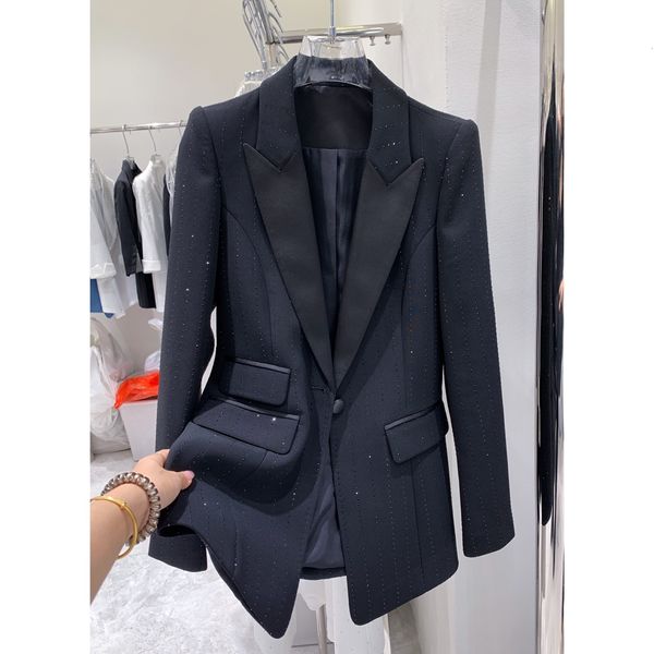 

women's suits blazers high street est fix design jacket women's elegant pocket single button bling diamonds beaded blazer 230302, White;black