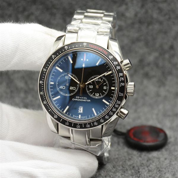 

44mm quartz chronograph date mens watches two subdials stainless steel bracelet fixed bezel with a ring showing tachymeter mar231j, Slivery;brown