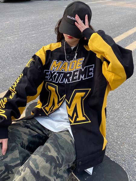 

womens jackets american style vintage biker men high street baseball uniform y2k hip hop casual coat harajuku long sleeve streetwear 230302, Black;brown