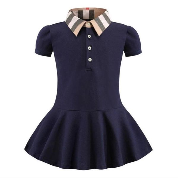 

summer girls princess dress fashion kids short sleeve dresses cotton children turn-down collar skirts girl pleated skirt237m, Red;yellow
