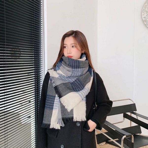 

scarves 2021 luxury brand women plaid scarf winter warm shawl wrap bandana pashmina long tassel female foulard thick ll211101 l230302, Blue;gray