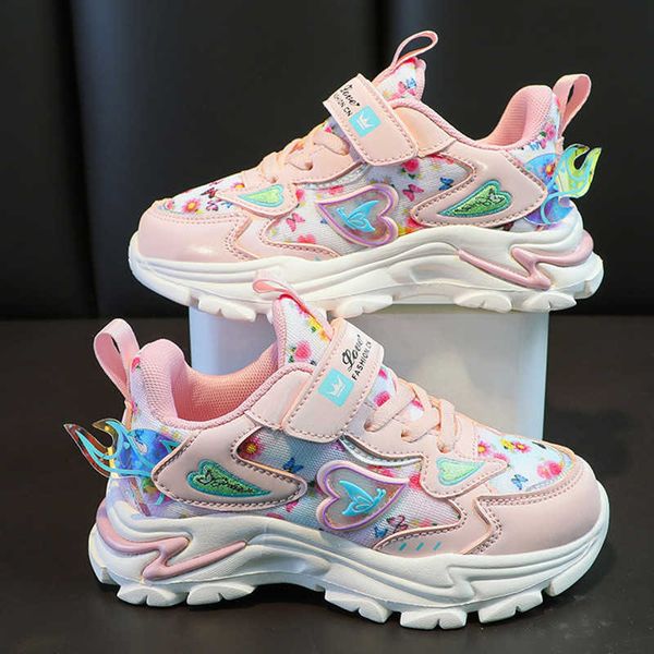 

athletic outdoor children casual shoes thick bottom mesh kids sneakers princess style sports running shoes 2022 autumn new girls shoe 26-38, Black