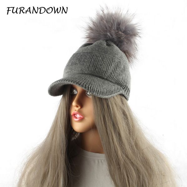 

ball caps winter fur pompom hat for women autumn cotton knitted baseball cap with pompon brand visor caps ladies skullies beanies 230302, Blue;gray