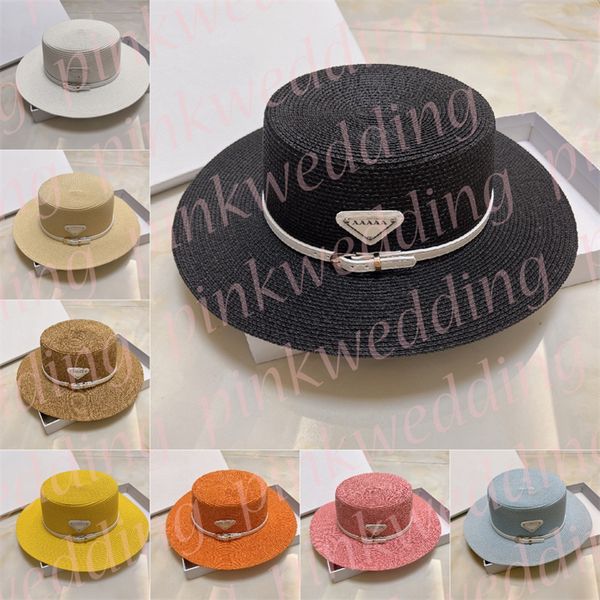 

luxury gentleman hat women designer straw hats classic triangle badge flat sunscreen hats wide brim cap, Blue;gray
