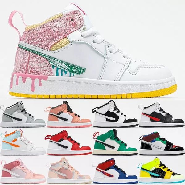 

jump mans kids basketball shoes paint drip light smoke grey pink quartz shadow lucky green boys girls toddler outdoor sneakers size 27-35, Black
