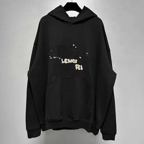 

designer balencigas women bajia autumn winter jelly letters hand-painted graffiti printed pure cotton hooded lovers white 2023 crta, Black