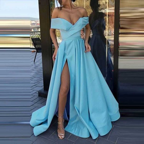 

casual dresses women v neck long party dress solid elegant sleeveless high slit dress lady fashion off shoulder pleated maxi dress vestido z, Black;gray