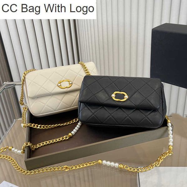 

cc handbags 23ss womens designer badge with pearl quilted bags classic mini flap quilted purse gold metal chain crossbody shoulder handbags, Black