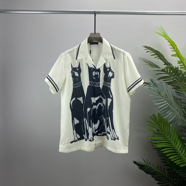 

2 luxury designers shirts men's fashion tiger letter v silk bowling shirt casual shirts men slim fit short sleeve dress shirt -3xl#44, White;black