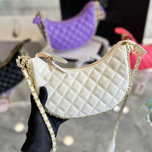 

luxury crossbody purse white designer handbag channel for women half moon wallet chain around hobo, black lambskin with gold hardware fashio