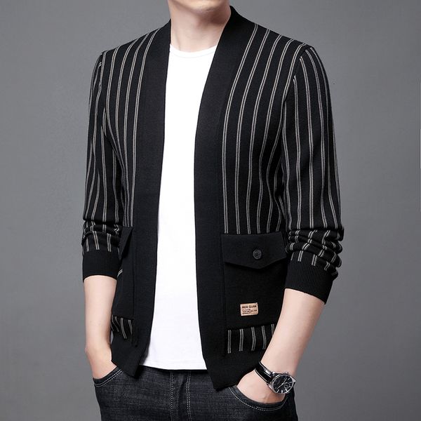 

men's sweaters fashion casual striped cardigan sweater for men spring autumn business formal mns knitted jacket high end luxury knitwea, White;black