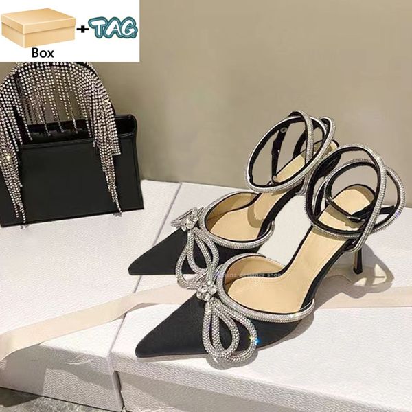 

dress designer shoes luxury sandals mach 100 silk satin double bow crystal pumps white pink blue wedding women high heels slipper party slid, Black
