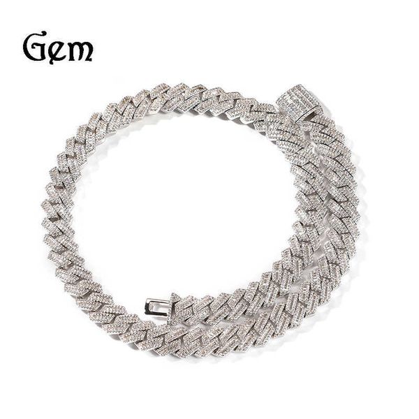 

gumeng hip hop new strip cuba 12mmt cubic zircon trend versatile men's and women's necklace clavicle chain, Silver