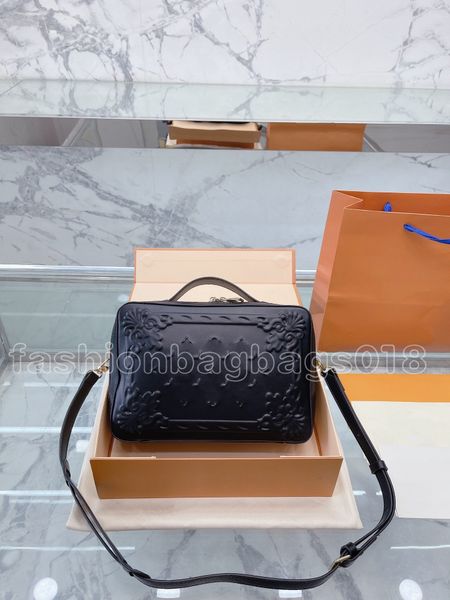 

mens handle soft trunk bags leather embossed luxury monograms crossbody bags functional city bags fashion square shoulder messenger bag box