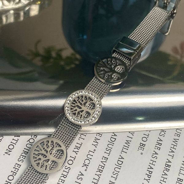 

designer bracelet trendy titanium steel mesh band bracelet lady's tree of life inlaid brick wearable bracelet woven bracelet bracelet, Black