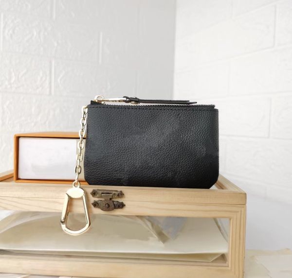 

m80885 key pouch women fashion card holders empreinte leather black with white flowers lady coin purse cute wallets, Brown;gray