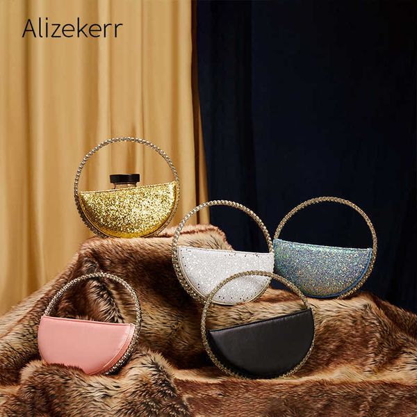 

evening bag sequins round clutch bags women new designer metal handle rhinesto