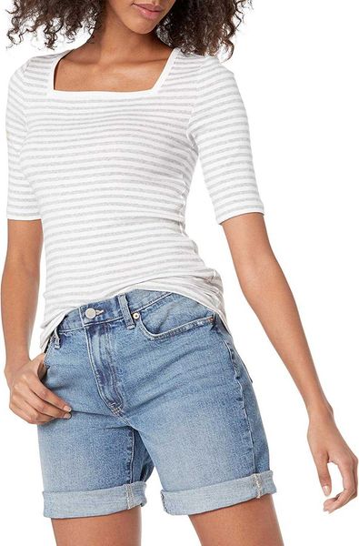 

women's t shirts designers slim-fit half sleeve square neck t-shirt cotton casual tees 6azc, White