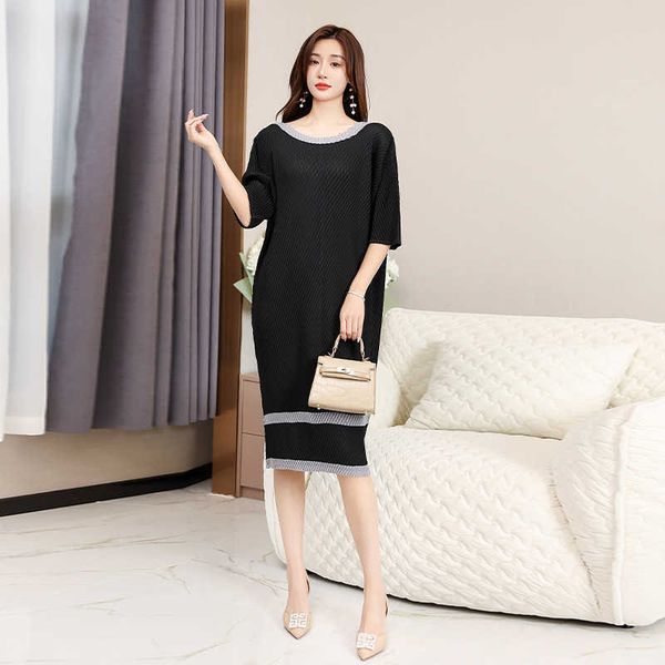 

women's clothing runway dresses large women's slightly fat in spring and summer mm high grade feeling belly covering thin dresses, Black;gray