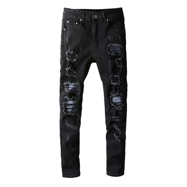 

20ss mens designer jeans distressed ripped biker slim fit motorcycle denim for men s fashion jean mans pants pour homm241m, Blue