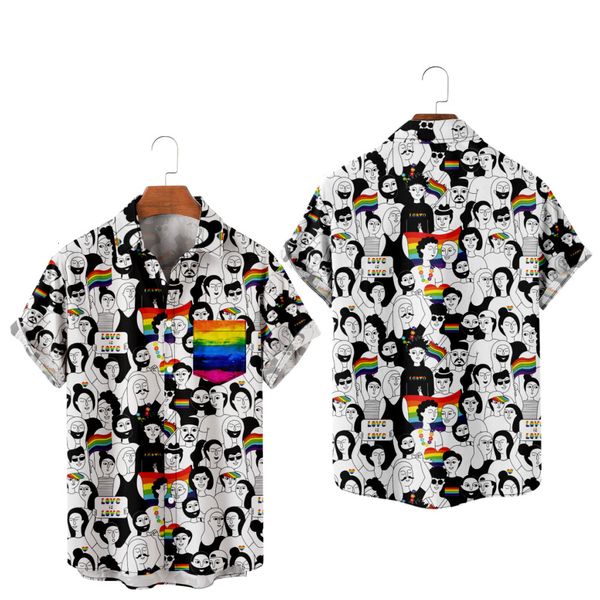 

men's polos pride lgbt love lesbian rainbow design print short sleeve pocket shirts men women 230303, White;black