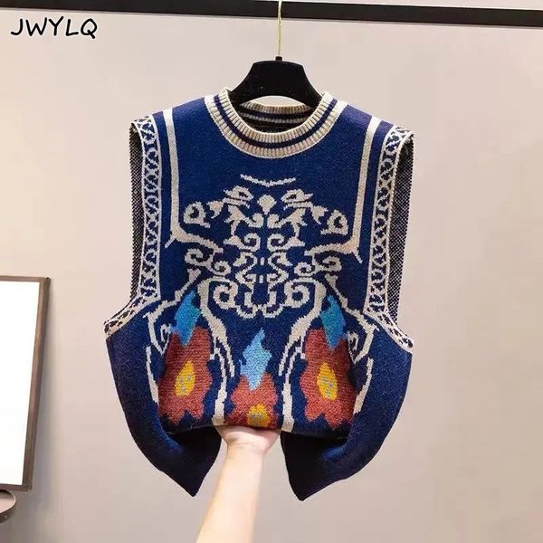 

women's vests large size 3xl flower pattern knitted vests women vintage sleeveless sweaters casual chic loose o-neck pullover waistcoat, Black;white