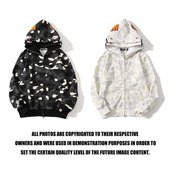 

tide shark head luminous spot camouflage double hat sweater men's casual hoodie et, Black