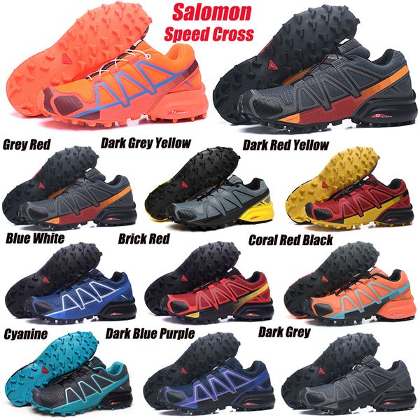 

with box mens running shoes salomon speed cross 4 dark grey black grey green men women trainers outdoor sports sneakers