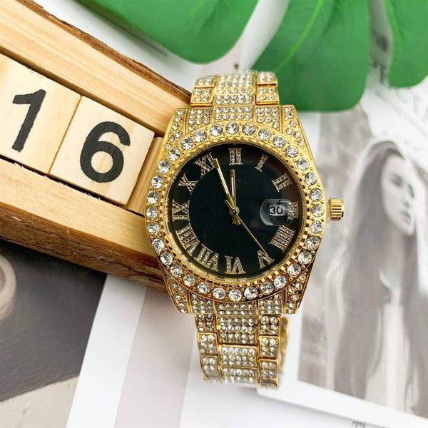 

bling men women fashion watch full diamond iced out watches stainless steel quartz movement male gift dress wristwatch 204b, Slivery;brown