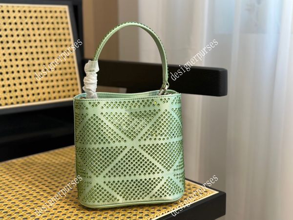 

tz classic triangle logo rhinestone bucket bag blingbling shoulder crossbody bag designer bags fashion shiny party dinner handbag lady diamo