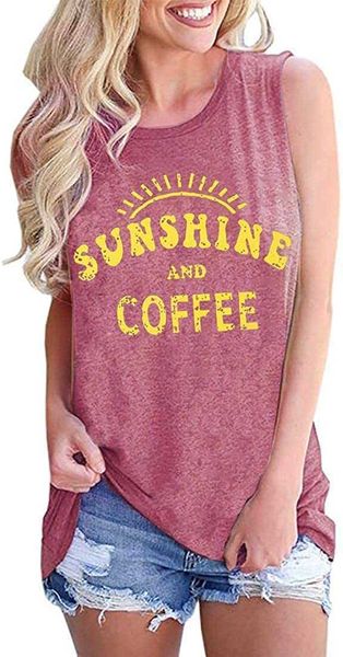 

women's vest sunshine and coffee tank casual summer graphic tank for women sleeveless graphic tank tee shirtsojow, White