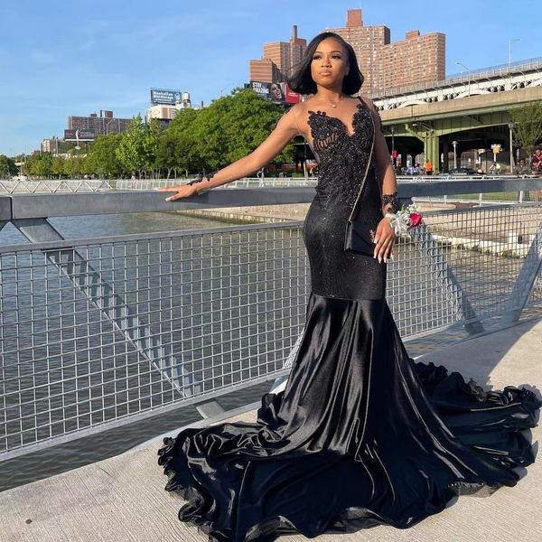 

black mermaid prom dresses for african long sleeve beads aso ebi party gowns vestidos robe de bal custom made