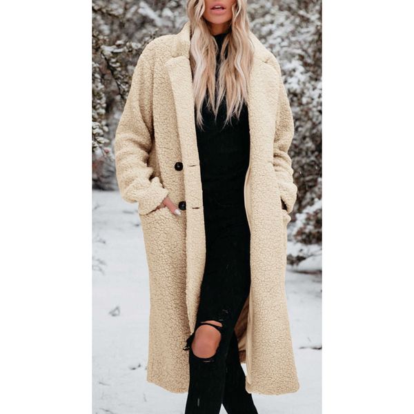

windbreaker coatswarm coat in autumn and winter long sleeve lapel women's plush coat women's coat, Tan;black