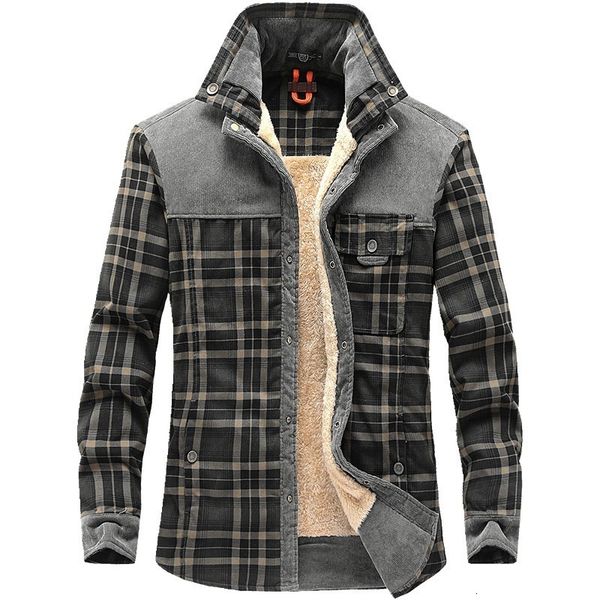 

men's polos winter plaid shirts jackets fleece warm coats cotton fit business casual outerwear 4 230303, White;black