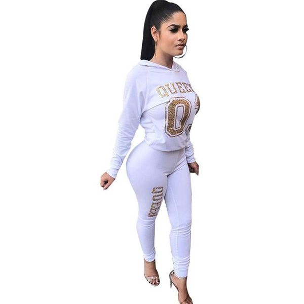 

fashion bronzing queen print women hooded spring autumn long sleeve hoodies and long pants casual tracksuit set female breathable239s, Gray