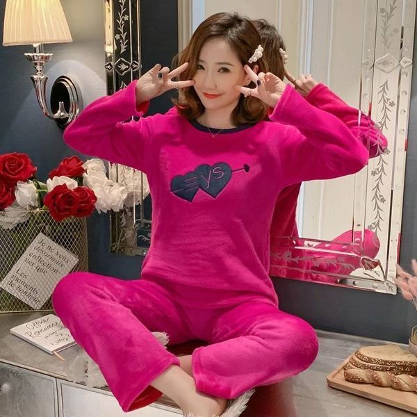 

women's sleepwear women's pajamas set autumn and winter ladies pajamas flannel long-sleeved pajamas women pajamas cute animal wome, Black;red