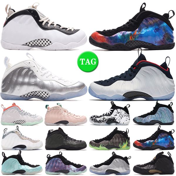 

foamposite one basketball shoes penny hardaway anthracite chrome white galaxy island green pure platinum silver white mens trainers outdoor