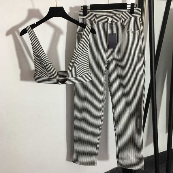 

23ss designer women brand sling trousers set striped suspender underwear high-waisted denim trouser suit womens clothing a1, White
