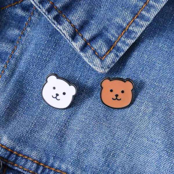 

korean cartoon brown white bear head brooches for women animal badge silver plated alloy pins ins couple clothes accessories, Gray